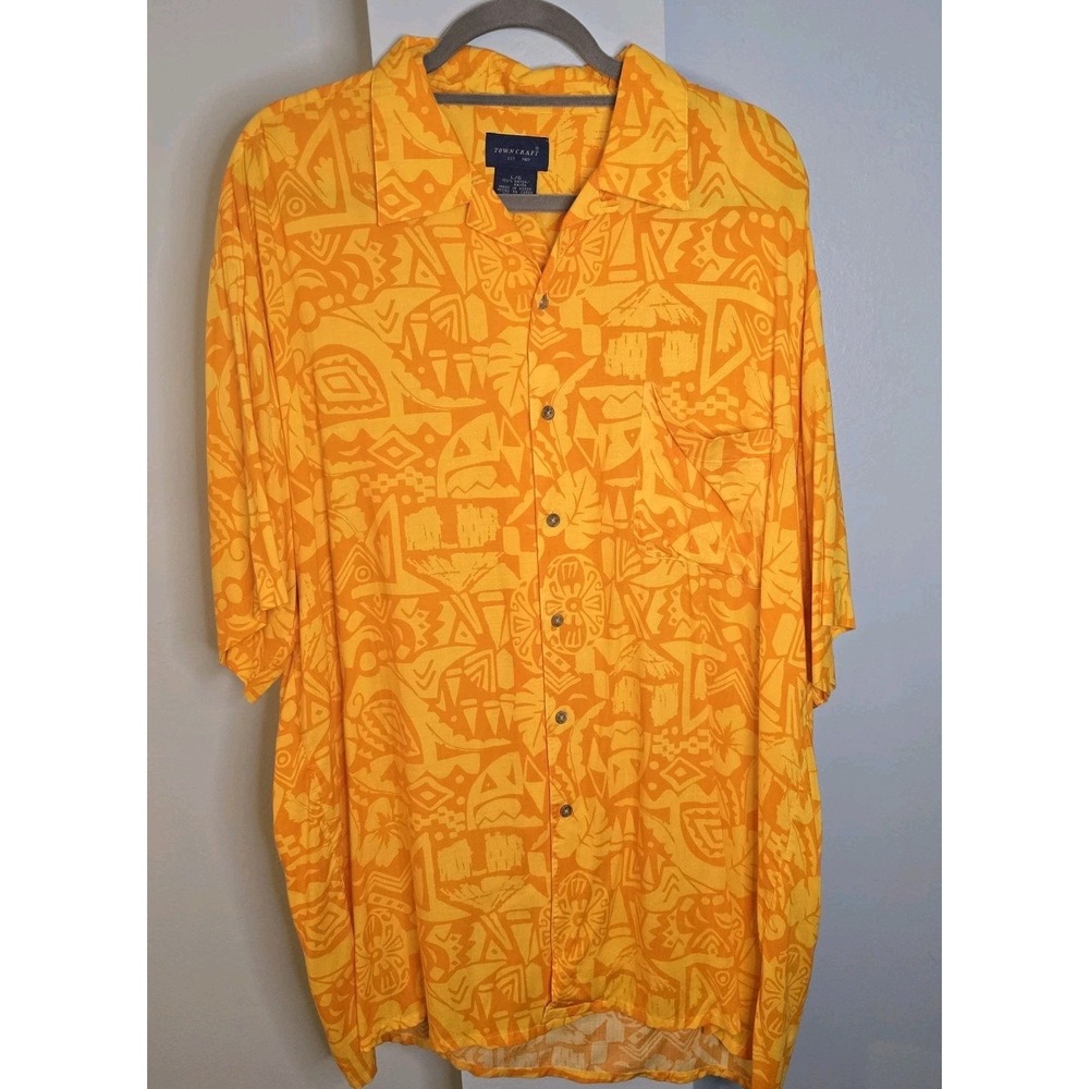 Vintage TownCraft L Hawaiian Camp Men's‎ Shirt Yellow Orange Tropical Design